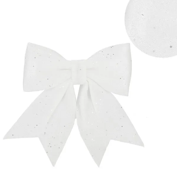 Kokardka na choinkę brokatowa 17 cm ozdoba świąteczna zawieszka biała