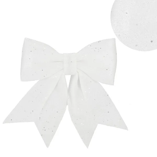 Kokardka na choinkę 30 cm brokatowa ozdoba świąteczna zawieszka biała