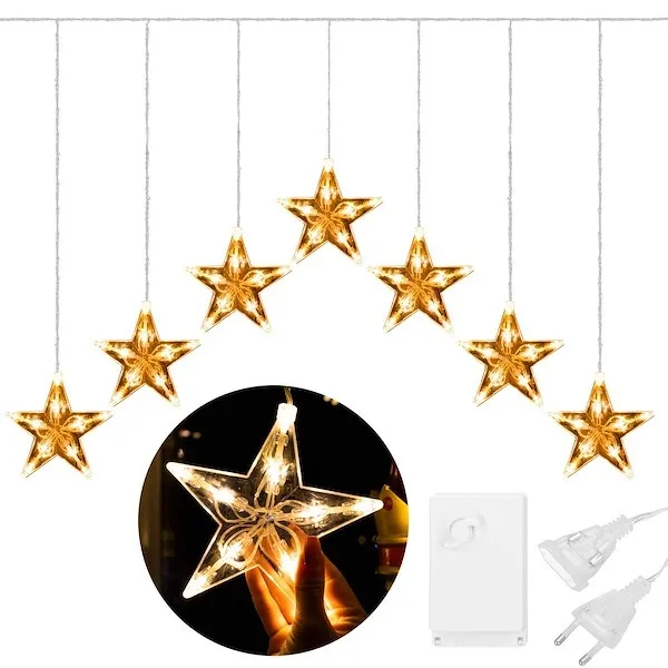 Kurtyna świetlna 70 Led gwiazdy oświetlenie choinkowe wewnętrzne sople ciepły biały