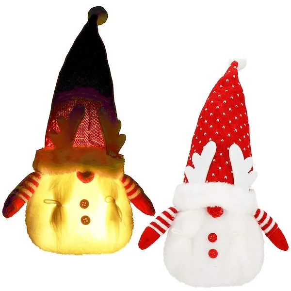 Skrzat świąteczny świecący 36 cm dekoracja Led na baterie, krasnal gnom