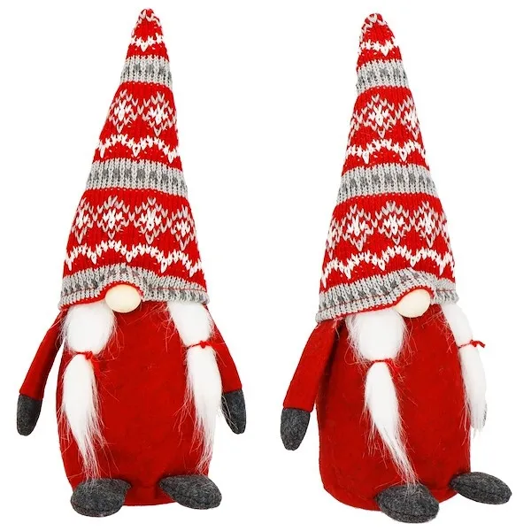 Krasnal świąteczny 33 cm dekoracja na Boże Narodzenie skrzat gnom czerwono-szary
