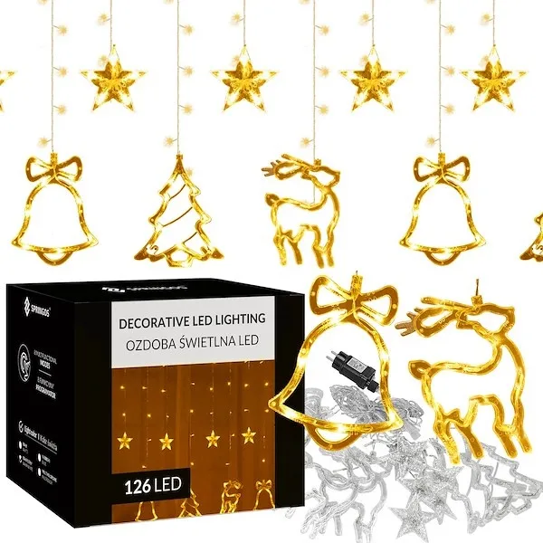 Kurtyna świetlna 126 Led gwiazdki lampki choinkowe z programatorem sople biały ciepły