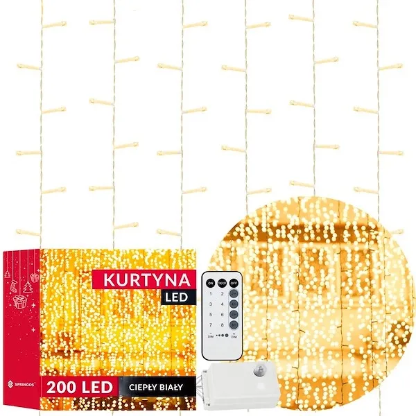 Kurtyna świetlna 200 led lampki choinkowe sople girlanda świetlna biały ciepły