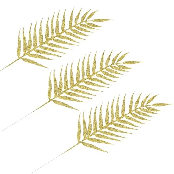 Gałązka świąteczna liść palmy 3 szt. ozdoba do stroika 43 cm złoty brokat