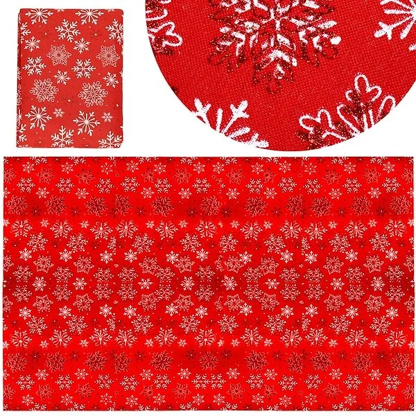 Obrus świąteczny 140 x 220 cm bieżnik na stół ze świątecznym wzorem czerwony