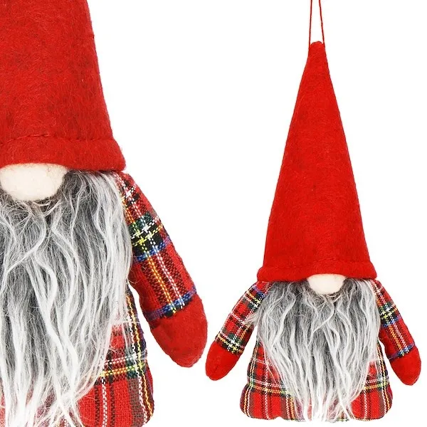 Skrzaty świąteczne 21 cm 2 szt. zawieszki choinkowe krasnale gnomy w kratkę
