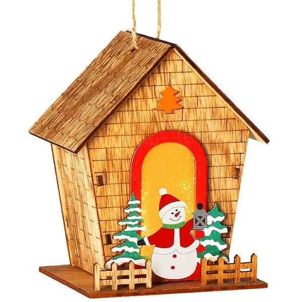 Zawieszka świąteczna domek świecąca ozdoba choinkowa drewniana na baterię