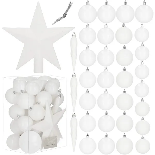 Bombki choinkowe 33 szt. zawieszki na choinkę ozdoby świąteczne z gwiazdą białe