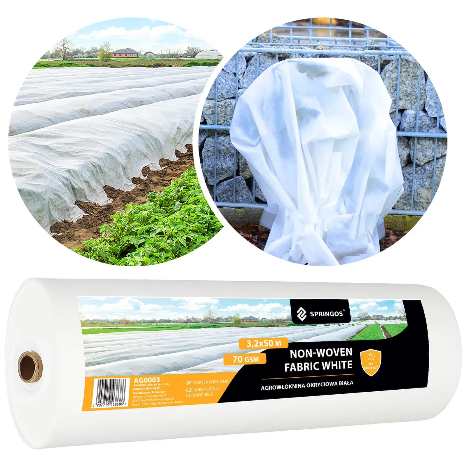 Agrowłóknina zimowa 70g/m2 ochronna na rośliny otulina gruba 50x3,2m biała