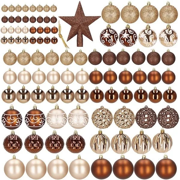 Bombki choinkowe 101 szt. zawieszki na choinkę ozdoby świąteczne z gwiazdą brązowe, rose gold