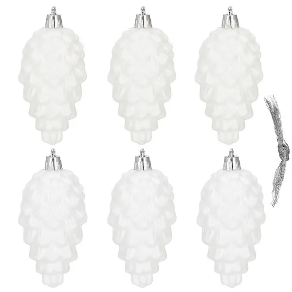 Zawieszki świąteczne szyszki 6 szt. ozdoby choinkowe 9,5 cm bombki biały brokat