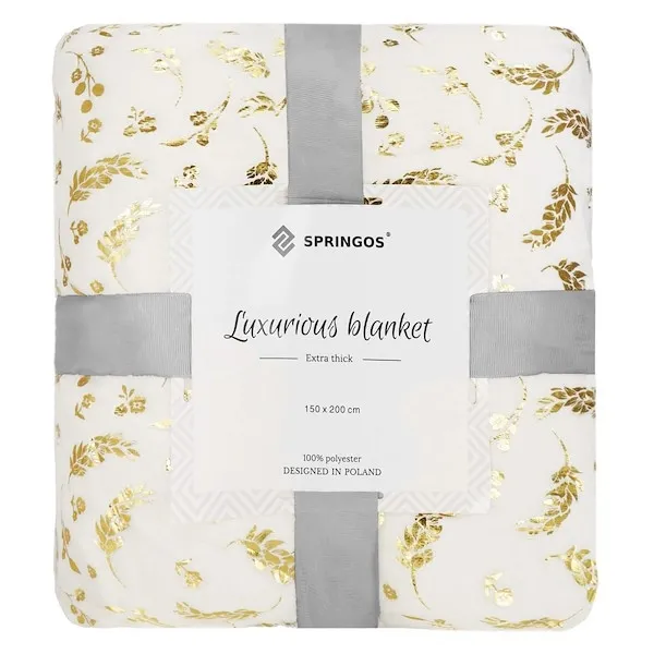 Narzuta na łóżko koc 150x200 cm pled kremowy, złoty na kanapę