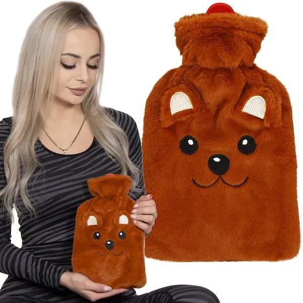 Termofor z osłoną duży ogrzewacz do rąk z futrzanym pokrowcem wzór niedźwiedź 1L