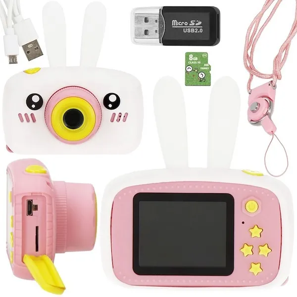 Aparat cyfrowy dla dzieci kamera full HD z kartą 8 GB różowy