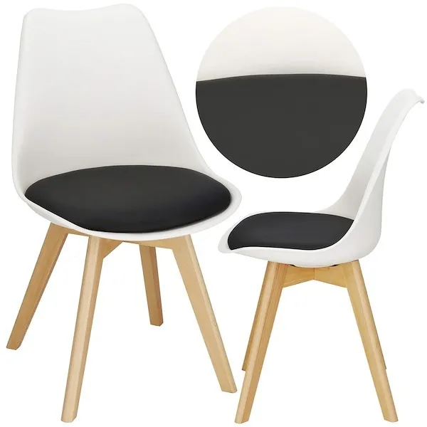 Krzesło Verde do jadalni, kuchni skandynawskie ekoskóra biało-czarne