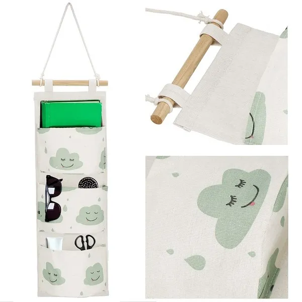 Pojemnik z trzema kieszeniami, wiszący , organizer do przechowywania zabawek chmurki