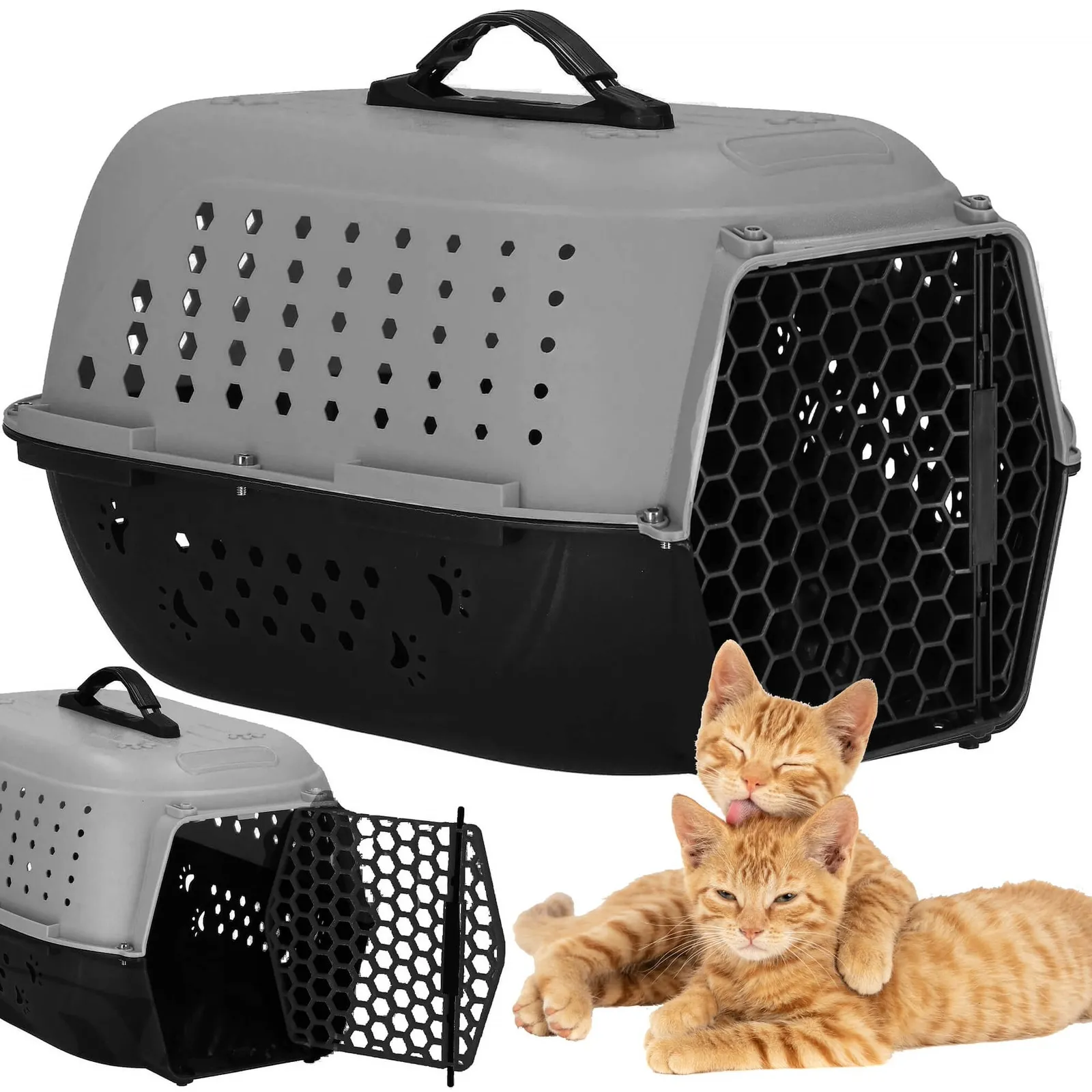 Transporter dla kota psa królika do 7 kg klatka transportowa 48x33x27 cm szaro-czarna