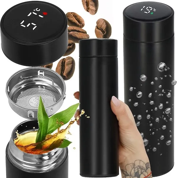 Termos do kawy 500 ml stal nierdzewna kubek termiczny z wyświetlaczem temp. czarny