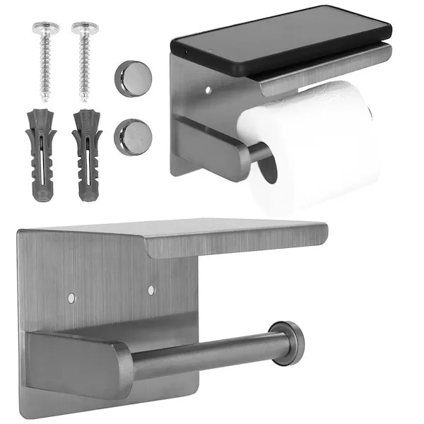 Uchwyt na papier toaletowy uniwersalny ze stali nierdzewnej z półką srebrny