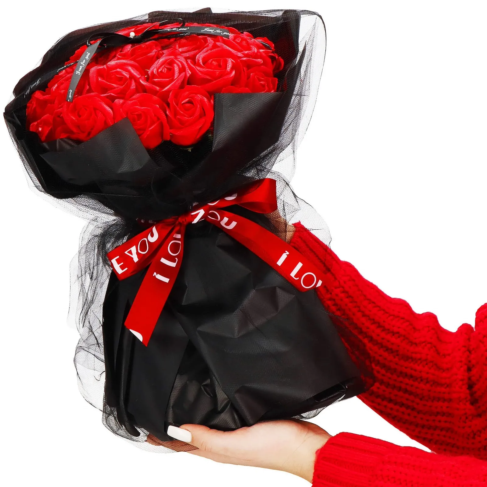 Róże mydlane kwiaty 32 szt. bukiet czerwone