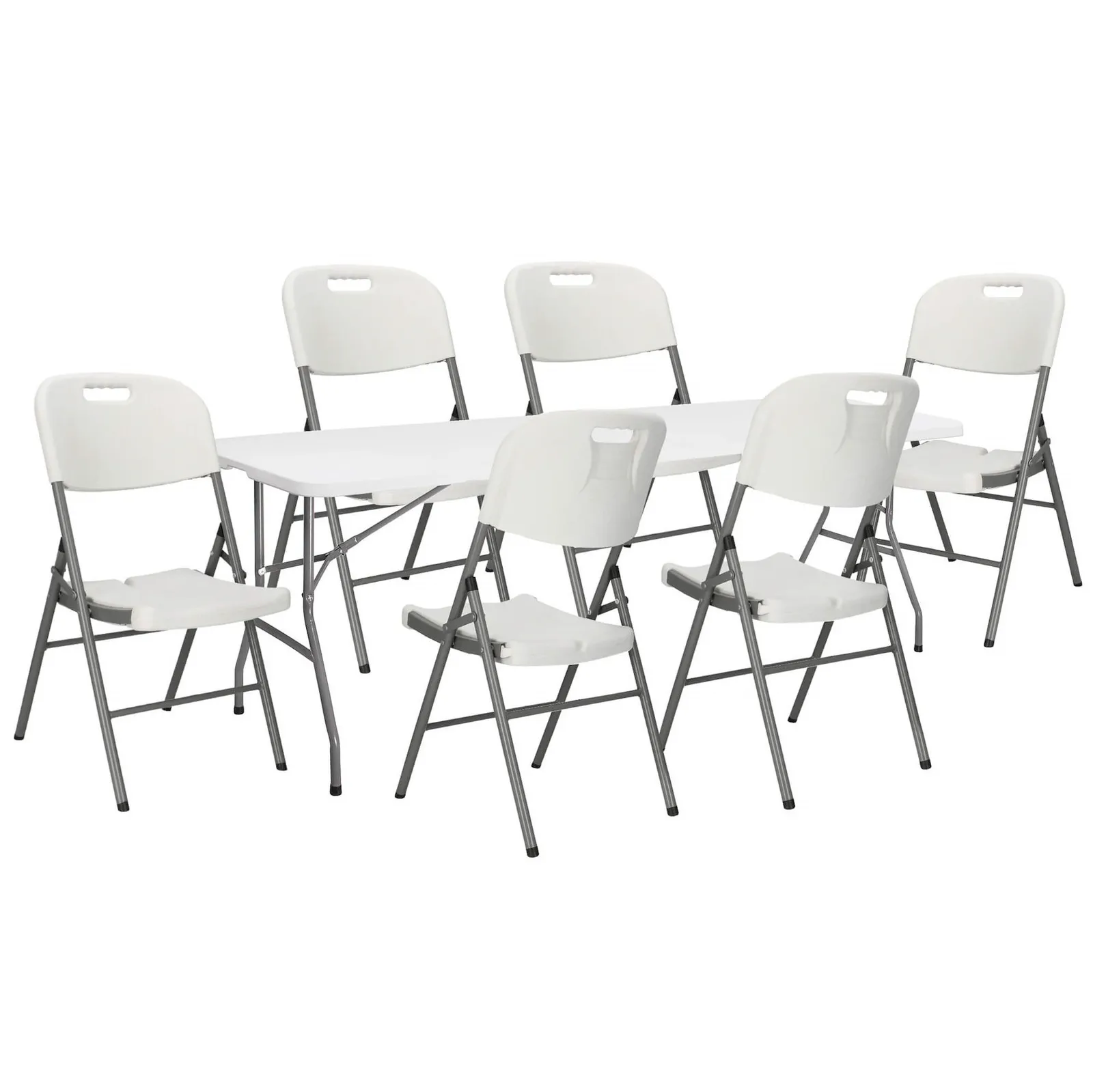 Zestaw cateringowy stół 240 cm z 6 krzesłami turystyczny komplet składany biały