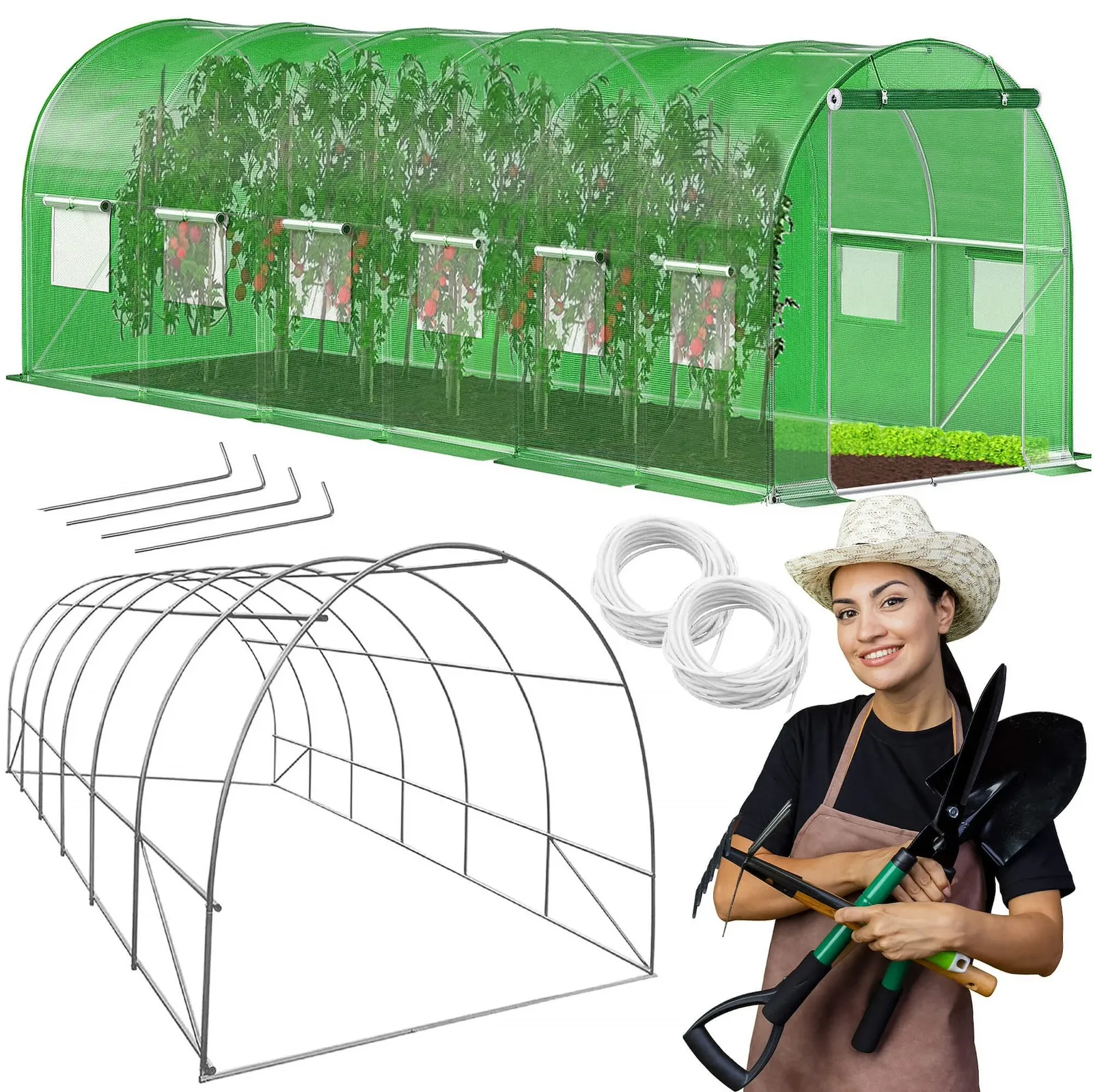 Tunel ogrodowy UV-4 140g/m2 szklarnia foliowa 6x3x2 m zielona warzywniak