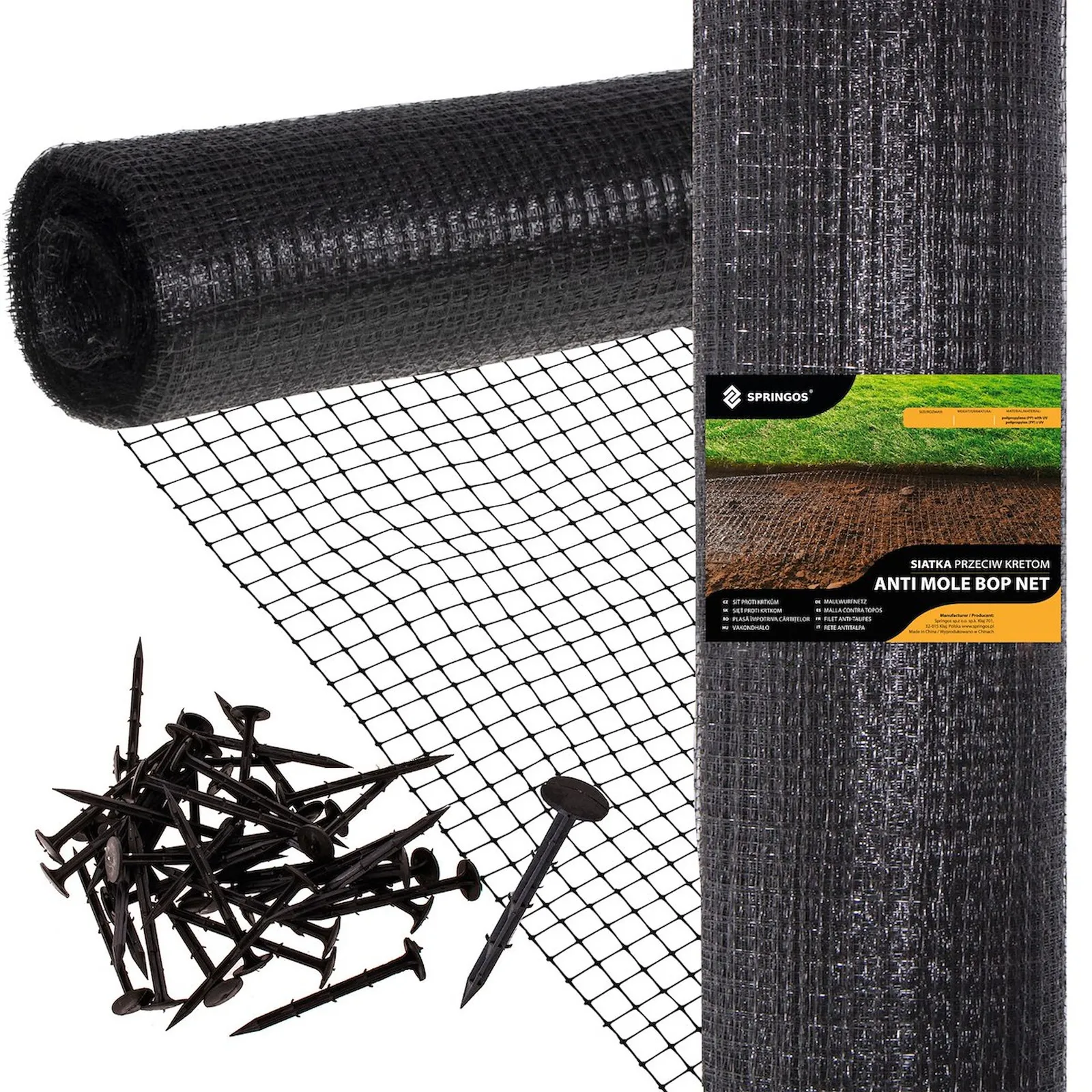 Siatka przeciw kretom nornicom 2 m x 50 m + kołki 50 szt. na gryzonie 30g/m2