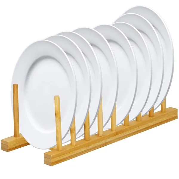 Stojak na talerze 8 przegród bambusowy organizer 34 cm na pokrywki deski