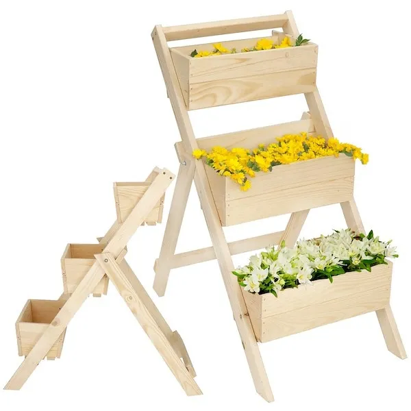 Stojak na kwiaty drabinka z 3 donicami kwietnik ogrodowy drewniany