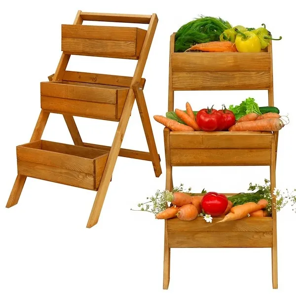 Stojak na kwiaty impregnowany drabinka z 3 donicami kwietnik ogrodowy drewniany