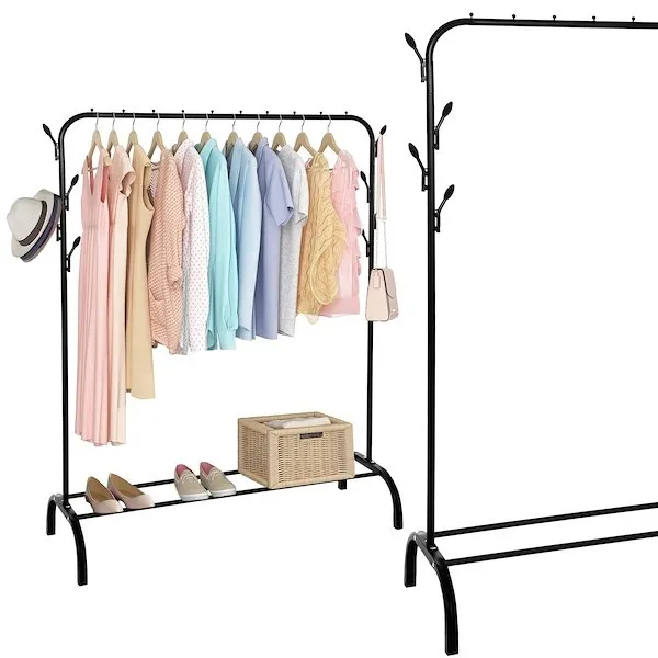 Stojak na ubrania metalowy 146x110x40 cm wieszak stojący loft czarny