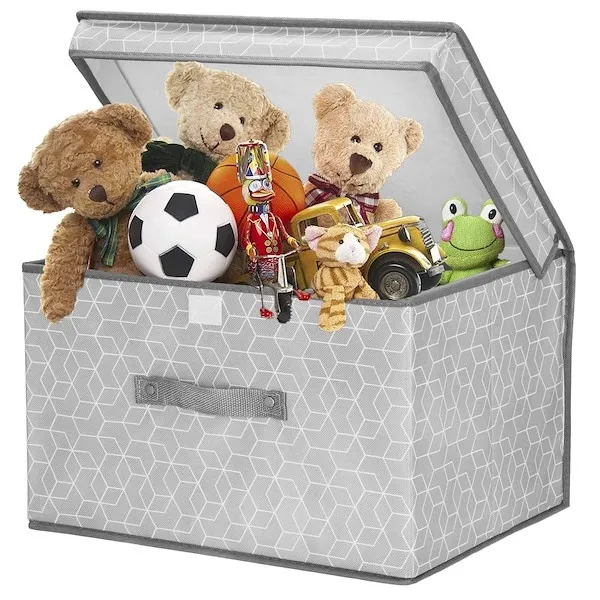 Składany pojemnik na zabawki 25x40x30 cm ogranizer z klapą szary