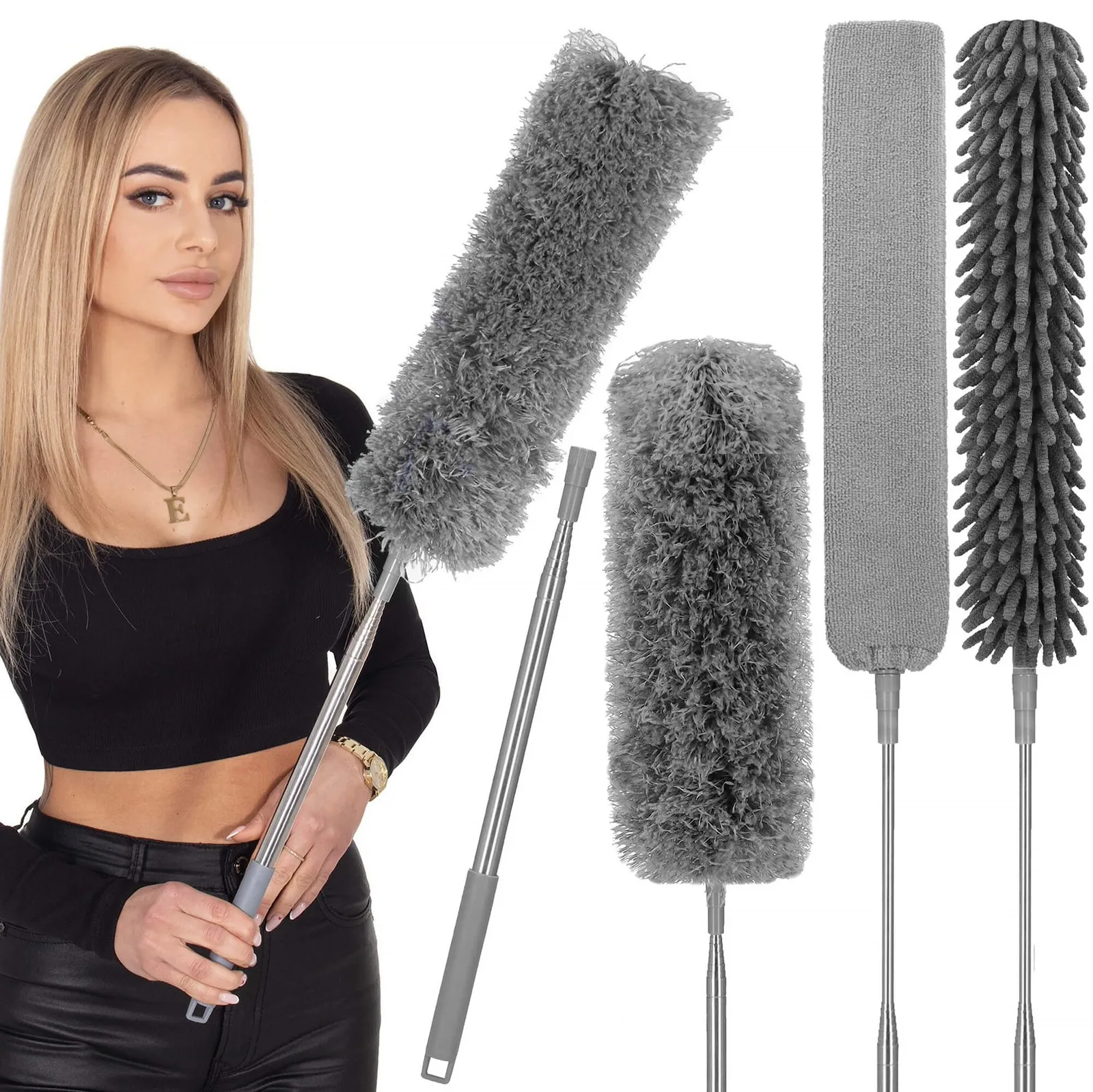 Szczotka do kurzu i pajęczyn wysuwana długa miotełka teleskopowa 75-255 cm szara
