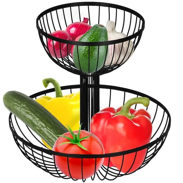 Patera na owoce, koszyk metalowy 30,5x33 cm podwójny kosz na owoce czarny