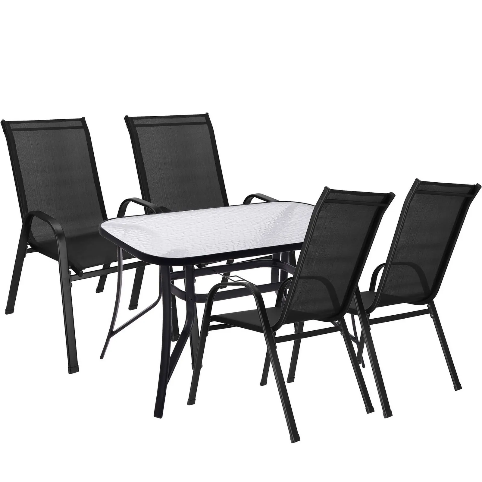 Meble ogrodowe komplet stół ze szkłem hartowanym, krzesła dla 4 osób czarny