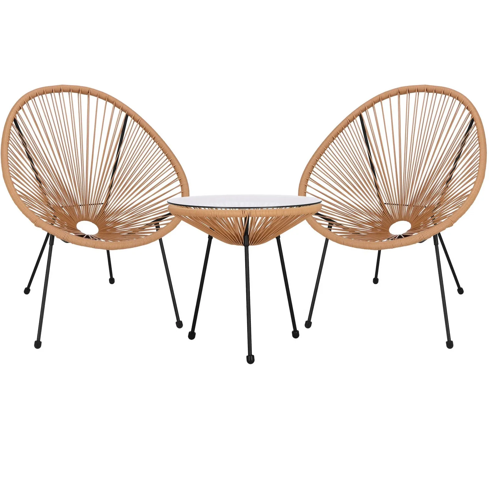 Meble ogrodowe rattanowe dla 2 osób stół ze szkłem hartowanym 2 fotele ażurowe beżowe