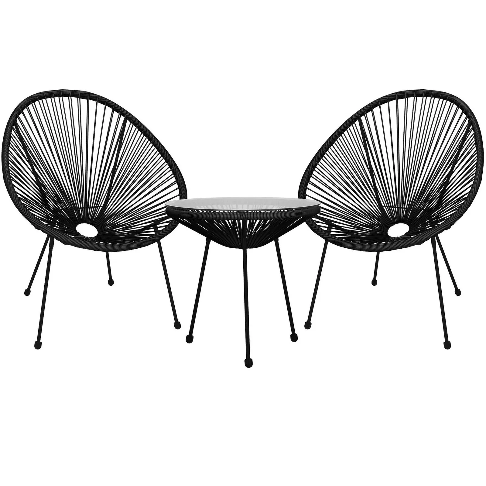 Meble ogrodowe rattanowe dla 2 osób stół ze szkłem hartowanym 2 fotele ażurowe czarne