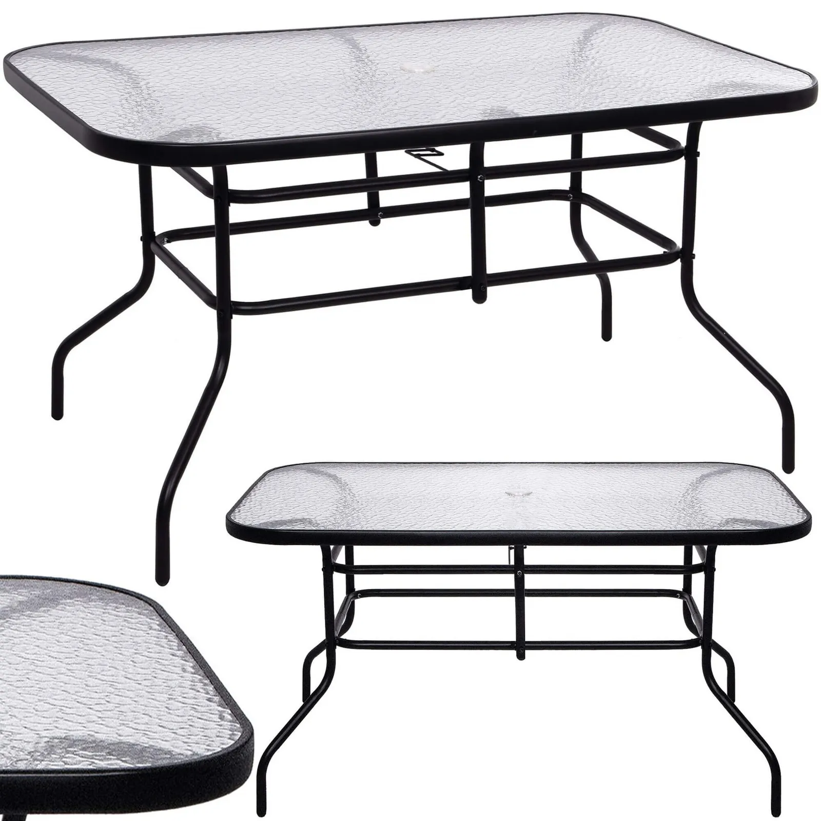 Stół na taras prostokątny 120x70cm stół do ogrodu, metalowy i szkło hartowane