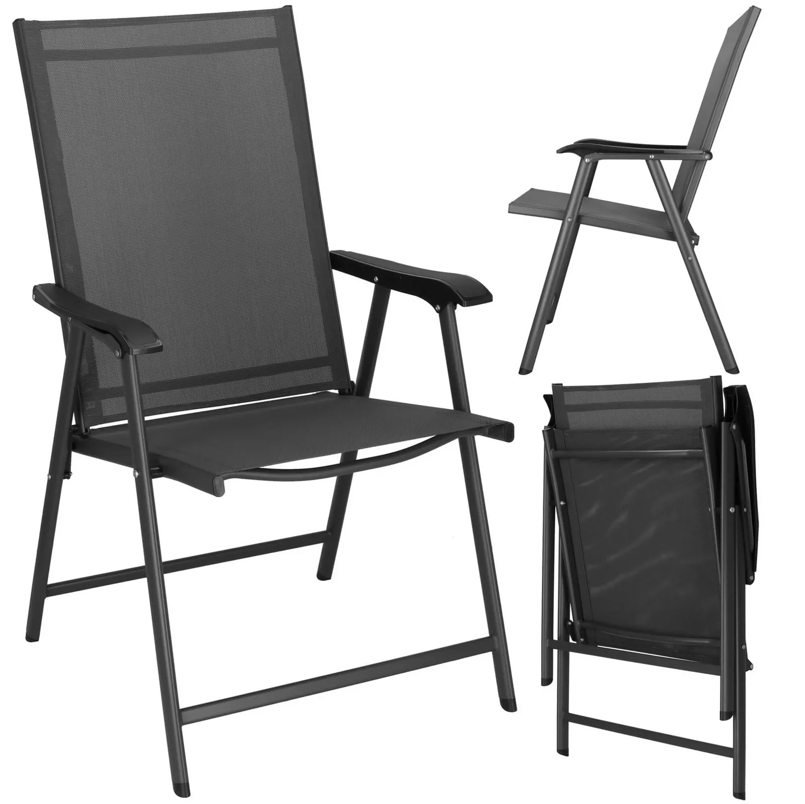 Krzesło składane do ogrodu, metalowe na balkon, taras czarno-szare