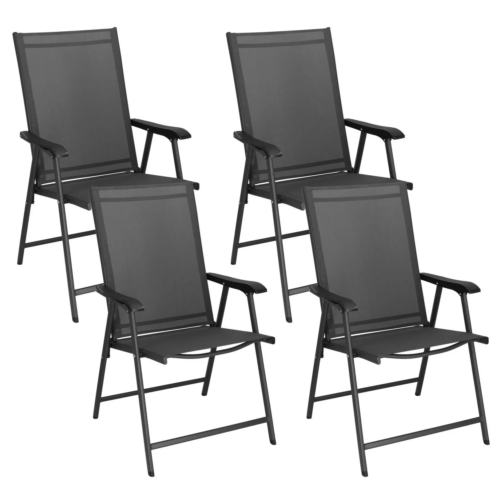 Krzesła tarasowe, komplet 4 krzeseł metalowych na balkon składane czarno-szare