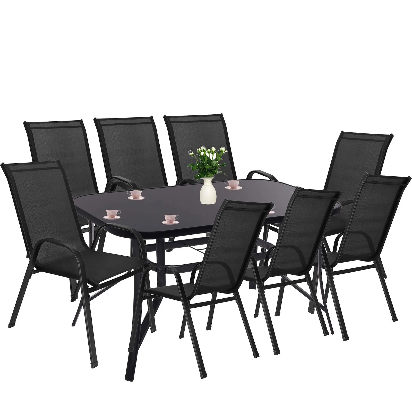 Zestaw mebli ogrodowych stół i krzesła metalowe 8 szt. czarne komplet ogrodowy
