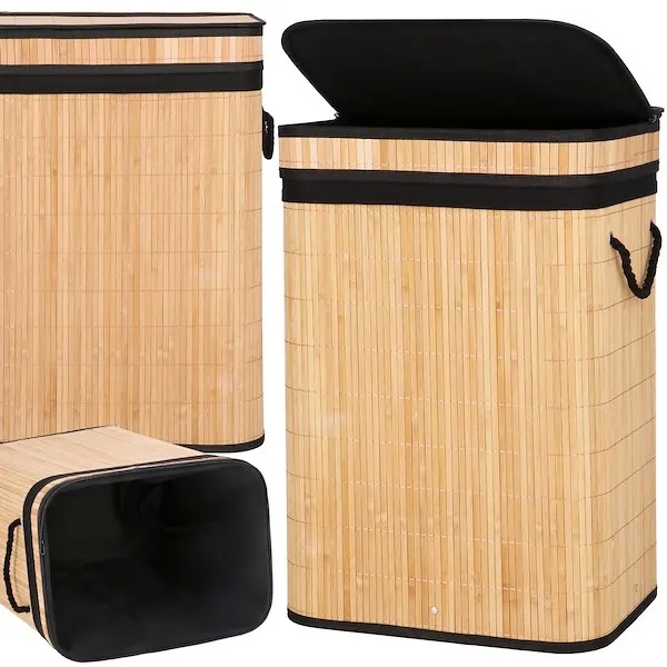 Bambusowy kosz na pranie 72 L z pokrywą organizer łazienkowy