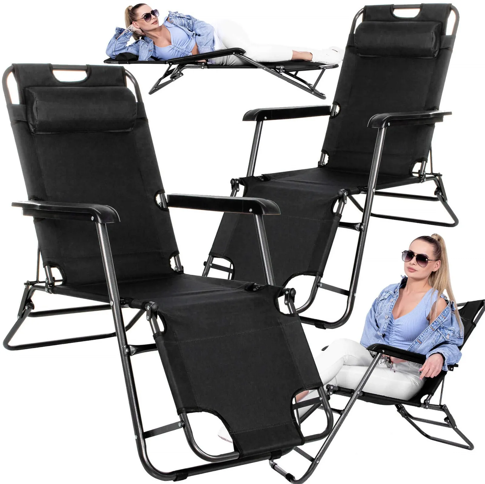 Leżaki ogrodowe 2 szt. Zero Gravity fotele składane na taras leżanki na balkon czarne