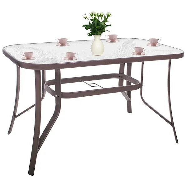 Stół ogrodowy, metalowy 120x70cm stolik na balkon prostokątny blat z szkła hartowanego brązowy