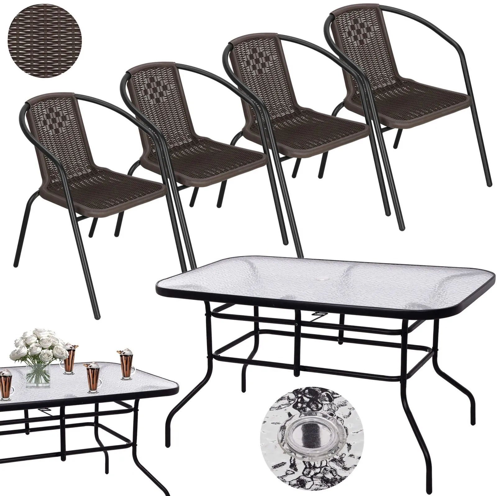 Komplet mebli ogrodowych stół prostokątny 120 x 70 cm krzesła metalowe 4 szt.