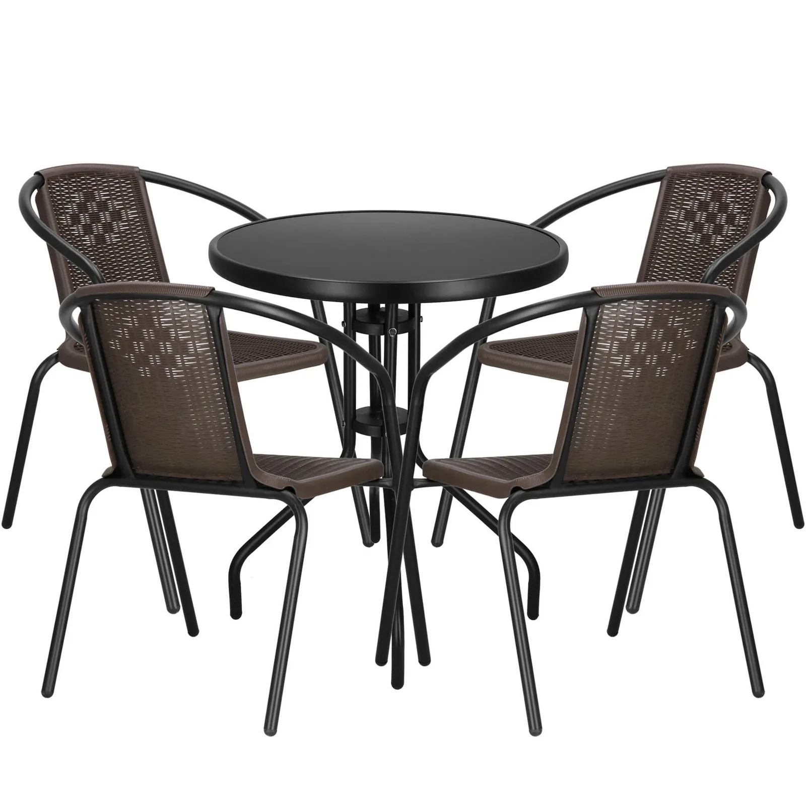 Zestaw mebli ogrodowych stół okrągły i 4 krzesła metalowe komplet ogrodowy czarno-brązowy