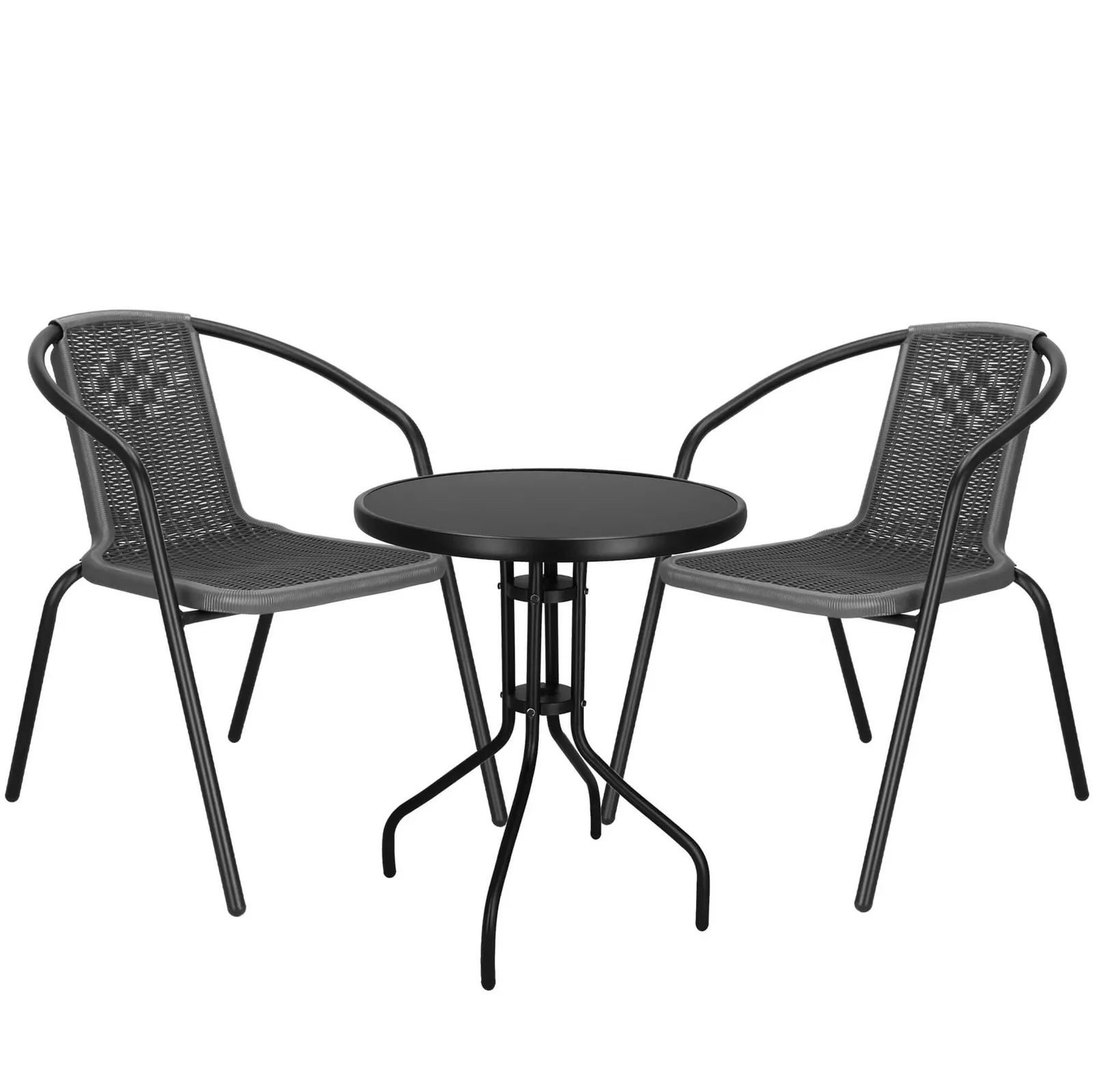 Zestaw mebli ogrodowych stół okrągły i 2 krzesła metalowe komplet ogrodowy czarno-szary
