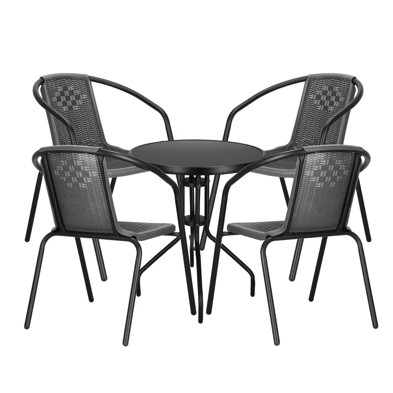 Zestaw mebli ogrodowych stół okrągły i 4 krzesła metalowe komplet ogrodowy czarno-szary