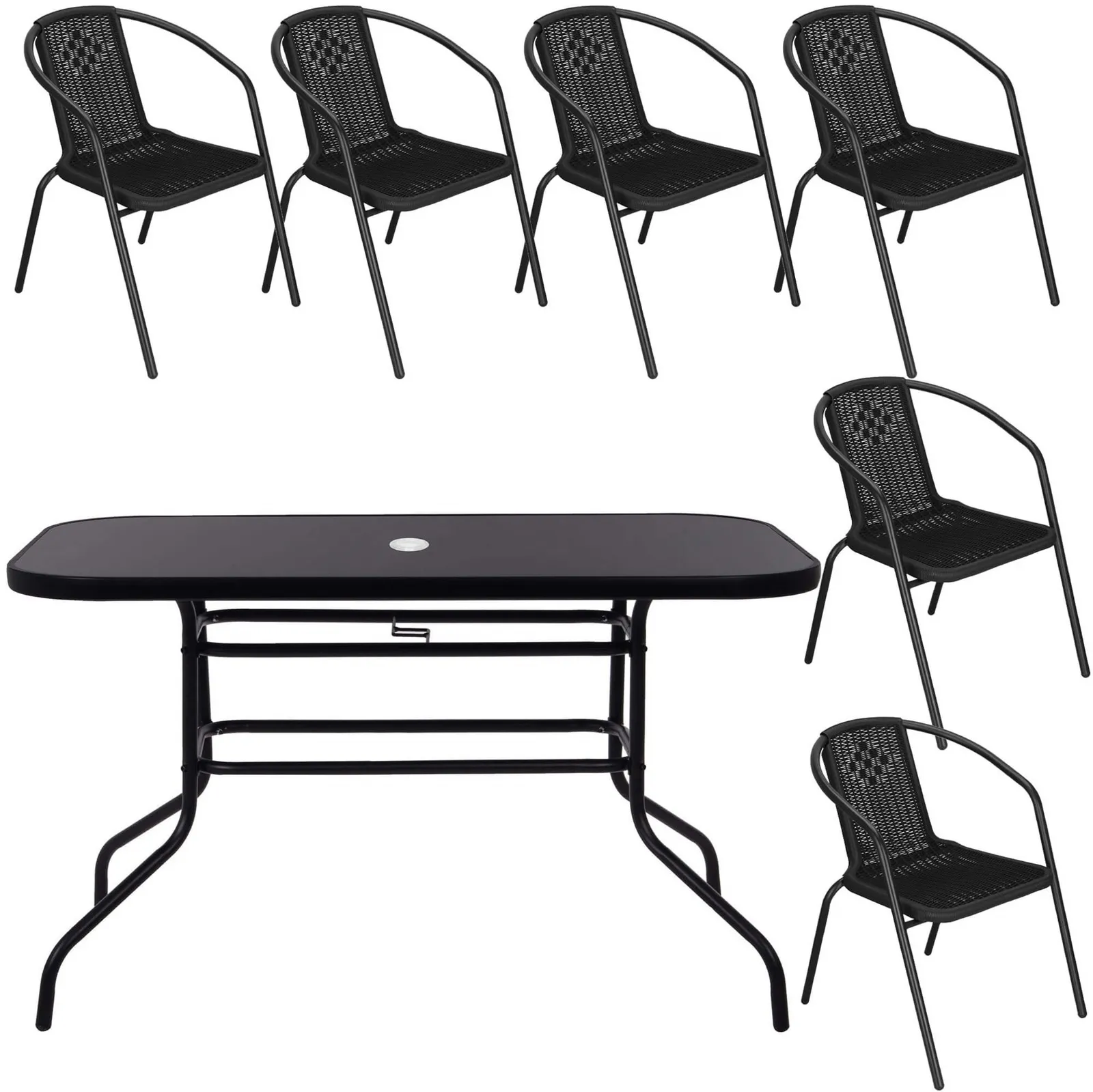 Zestaw mebli ogrodowych stół prostokątny i 6 krzeseł metalowe komplet ogrodowy czarny