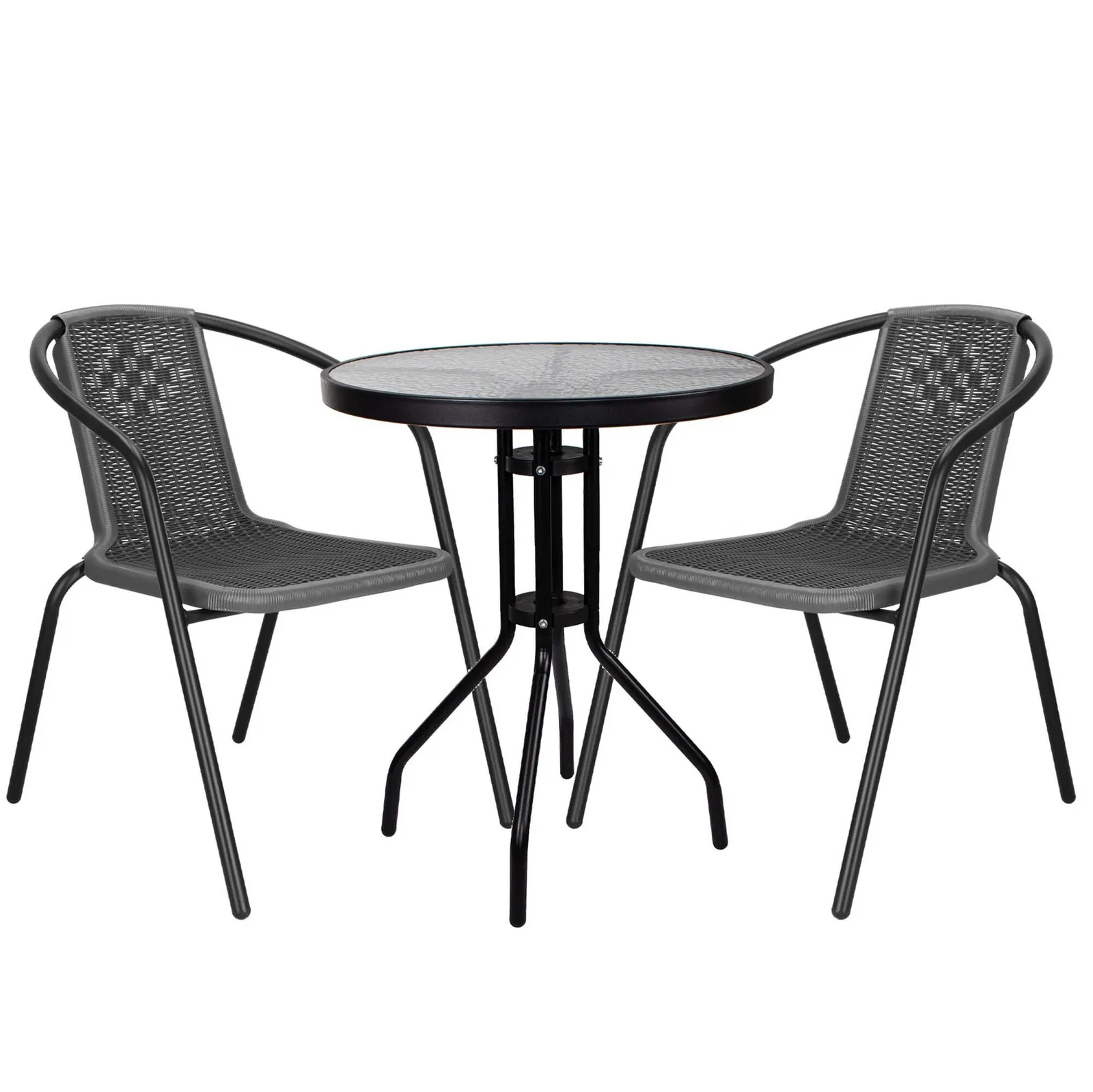 Zestaw mebli ogrodowych stół okrągły i 2 krzesła metalowe komplet na balkon czarno-szary